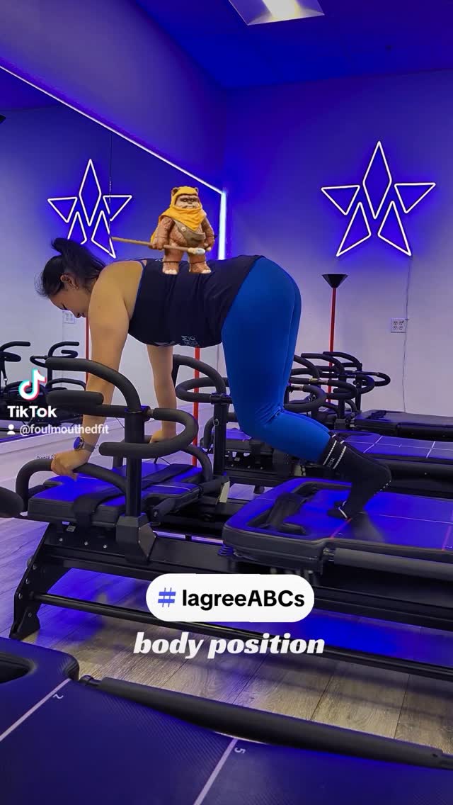 Andrea demonstrating correct body position for a LagreeABCs video lesson