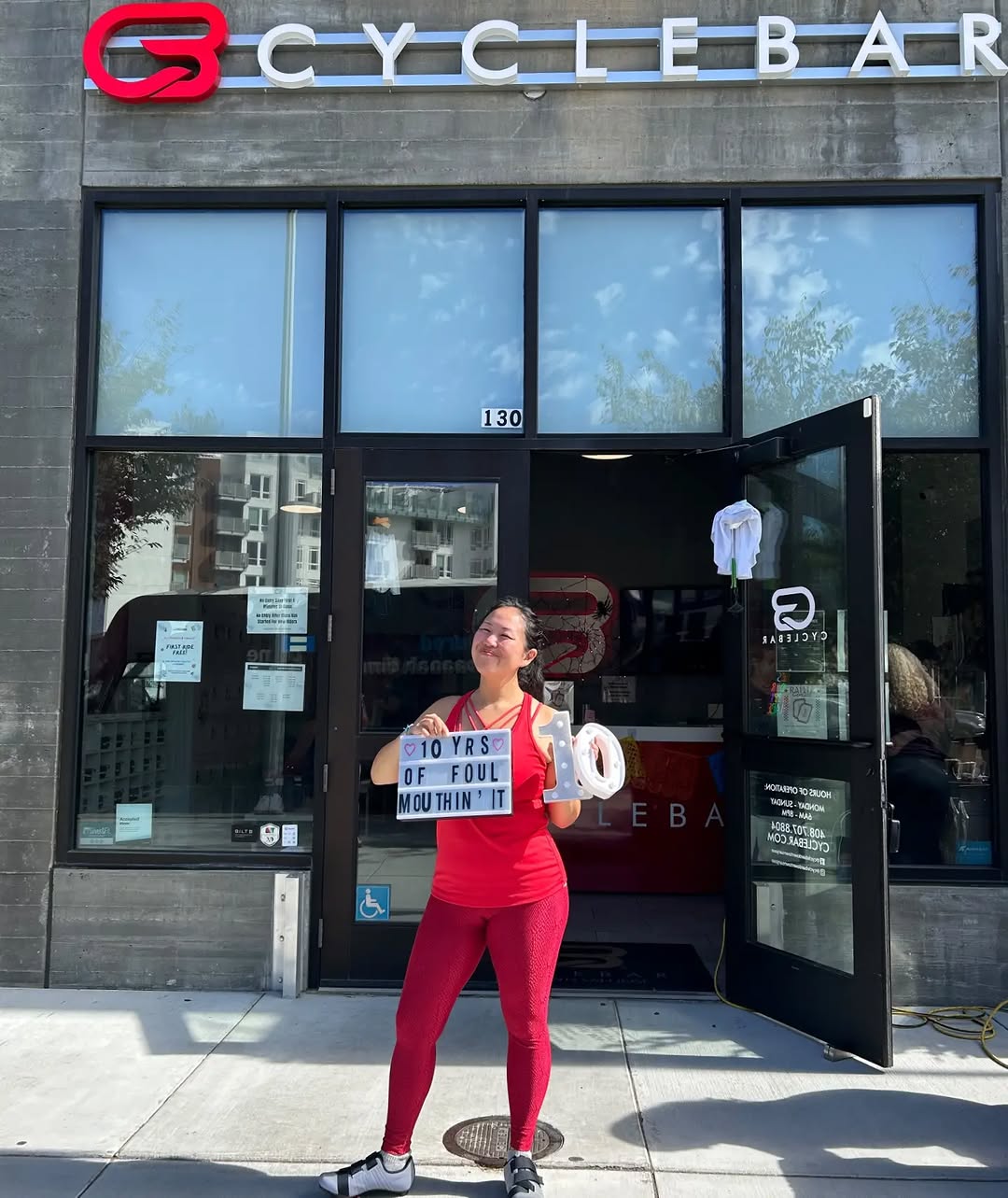 Andrea Ruelas celebrating ten years of teaching as a CycleBar instructor